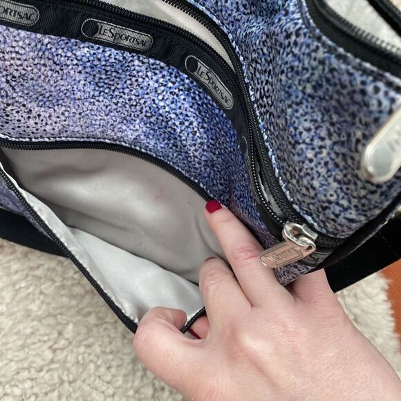 LeSportsac Classic 3-Zip Crossbody Bag Adjustable Strap silver blue purple black - Picture 6 of 7